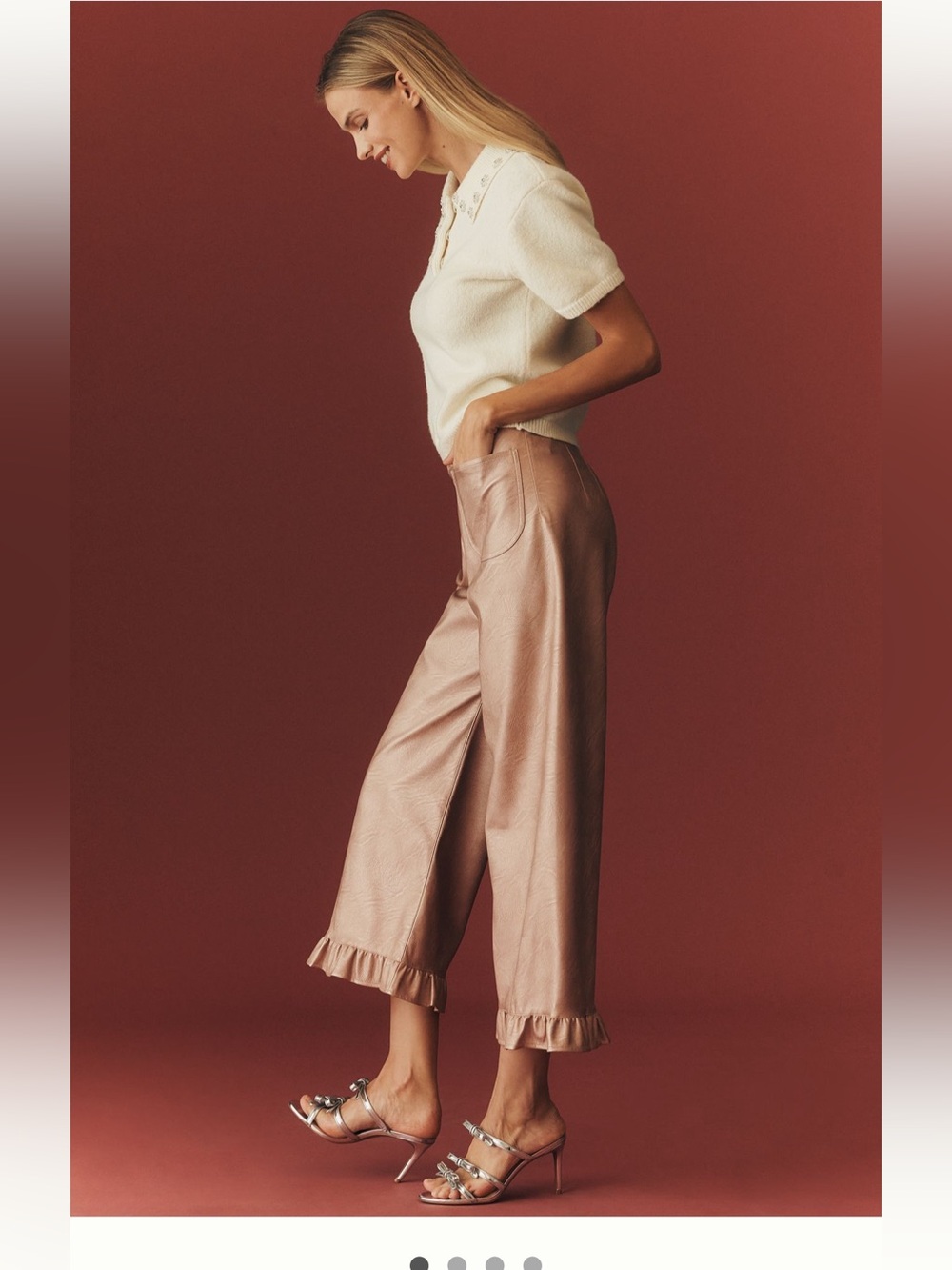 Maeve The Colette Faux Leather High rise wide leg cropped ruffle 34